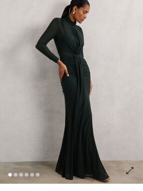 Reiss Deep Hunter Green Long-Sleeve Ruched Maxi Dress